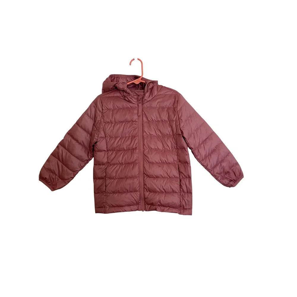 Quince Kids Dusty Rose Lightweight Down Hooded Puffer Jacket 4T NWT